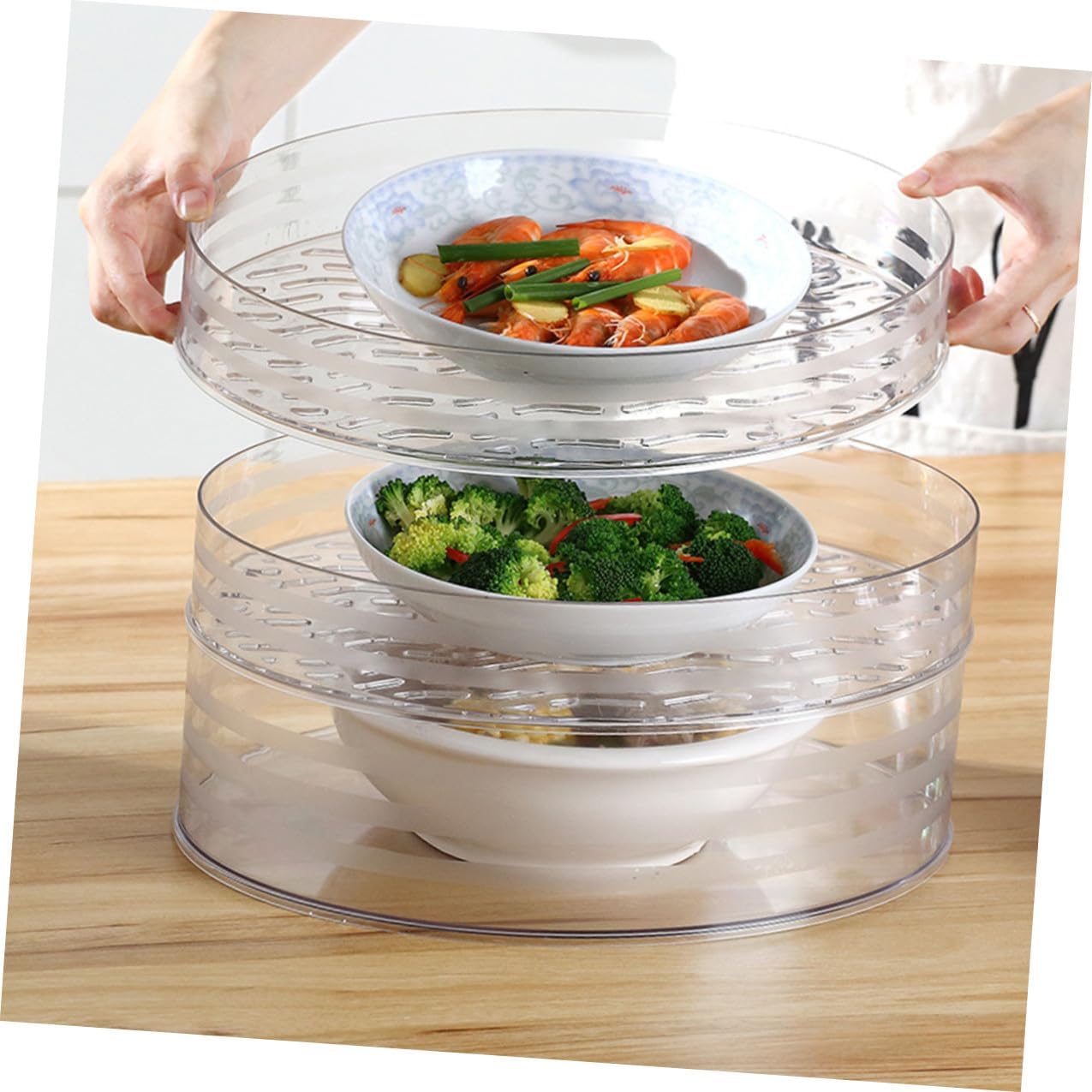 Multi-layer Folding Plastic Food Cover Set 5pcs 3 Low + 1 High + 1 Lid Vegetable and Food Tent for Home Dustproof Storage and Leftover Preservation