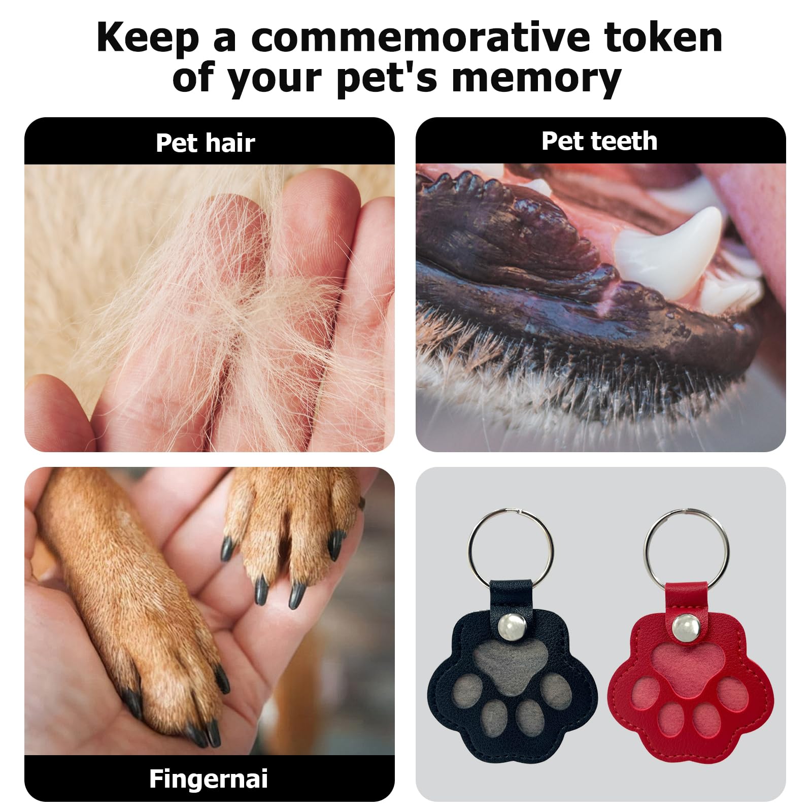 Duuclume Personalized Pet Hair Keepsake Box for Dog Pets Hair Storage Pouch Fur Memorial Keyring for Pet Commemorative,Dog Cat Paw Shape Leather Keychain Pendant(Black & Red) - Image 4