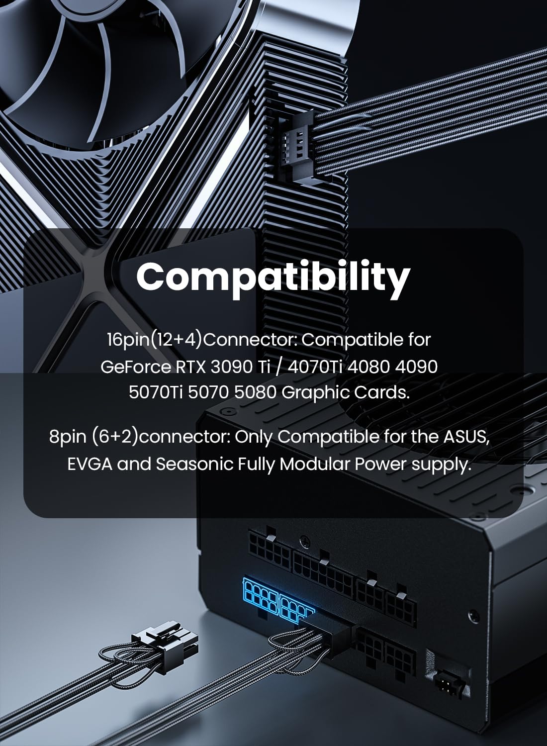 71PxompOOEL._SL1500_ Fasgear PCIe 5.1 GPU Power Cable,12V-2x6 Connector, 600W (70cm, Black)