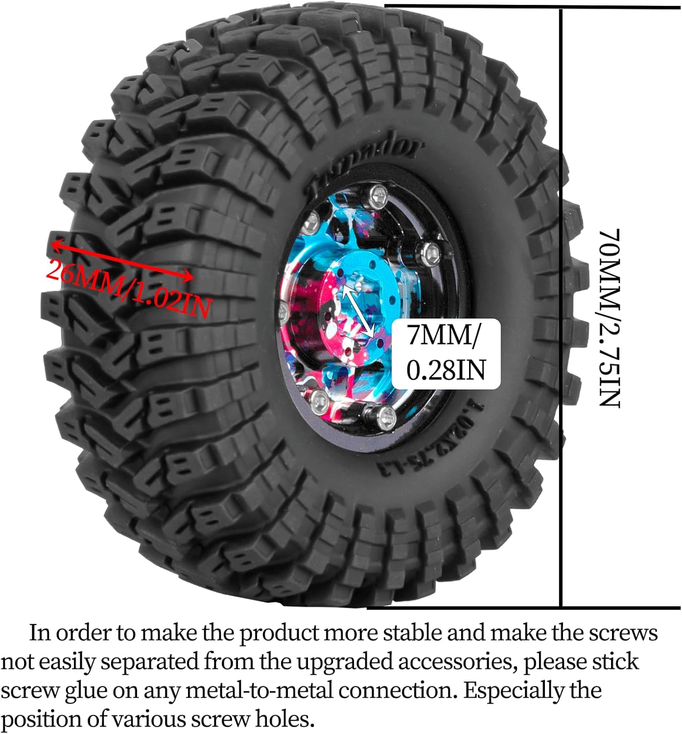 1.3 Beadlock Tire Set for 1/18 Trx4m,1/24 SCX24 FCX24 RC Crawler Car,1.3 Beadlock Wheels and Tires,Alloy Aluminium Wheels w/Swamp Claw Mud Terrain Rubber Tires,Rainbow