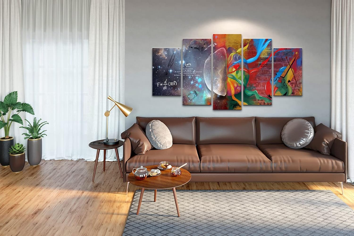 VVOVV Wall Decor Left & Right Brain Painting Picture Prints Inspirational Motivational Wall Art Framed Science Music Piano Nebula Starry Sky Poster Picture Canvas Artwork Office Wall Decor