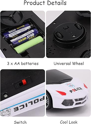 Miniatura 5 de Coches de juguete, juguetes de coche de policía para niños de 3 a 5 años, juguete giratorio de coche de policía con luces musicales y sirena,