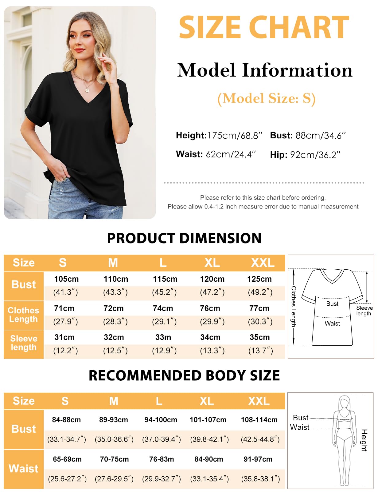 CMTOP T-Shirt Donna Estiva Cotone V Scollo Tinta Unita Maglietta Manica Corta Top Casual Case Camicie Orlo Arrotondato Lungo per Feste Casual Maglietta da Donna Allentate