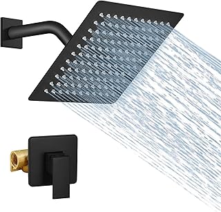 BESy 8 Inch Shower Head and Handle Set Square Shower Faucet Set Bathroom Rainfall Shower Faucet Set With Rough-in Valve Shower Trim Kit Wall Mount Stainless Steel Matte Black