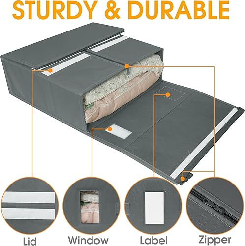 Miniatura 5 de 4C'Son Organizador plegable de sábanas con doble cremallera, contenedores de almacenamiento de tela para sábanas, organizador de ropa de cama de