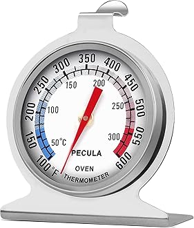 Stainless Steel Oven Thermometer 50-300°C/100-600°F, Analog Instant Read, Battery-Free Kitchen Cooking Thermometer, Hook & Stand Design Food Thermometer for Oven, Grill, Smoker, Fryer