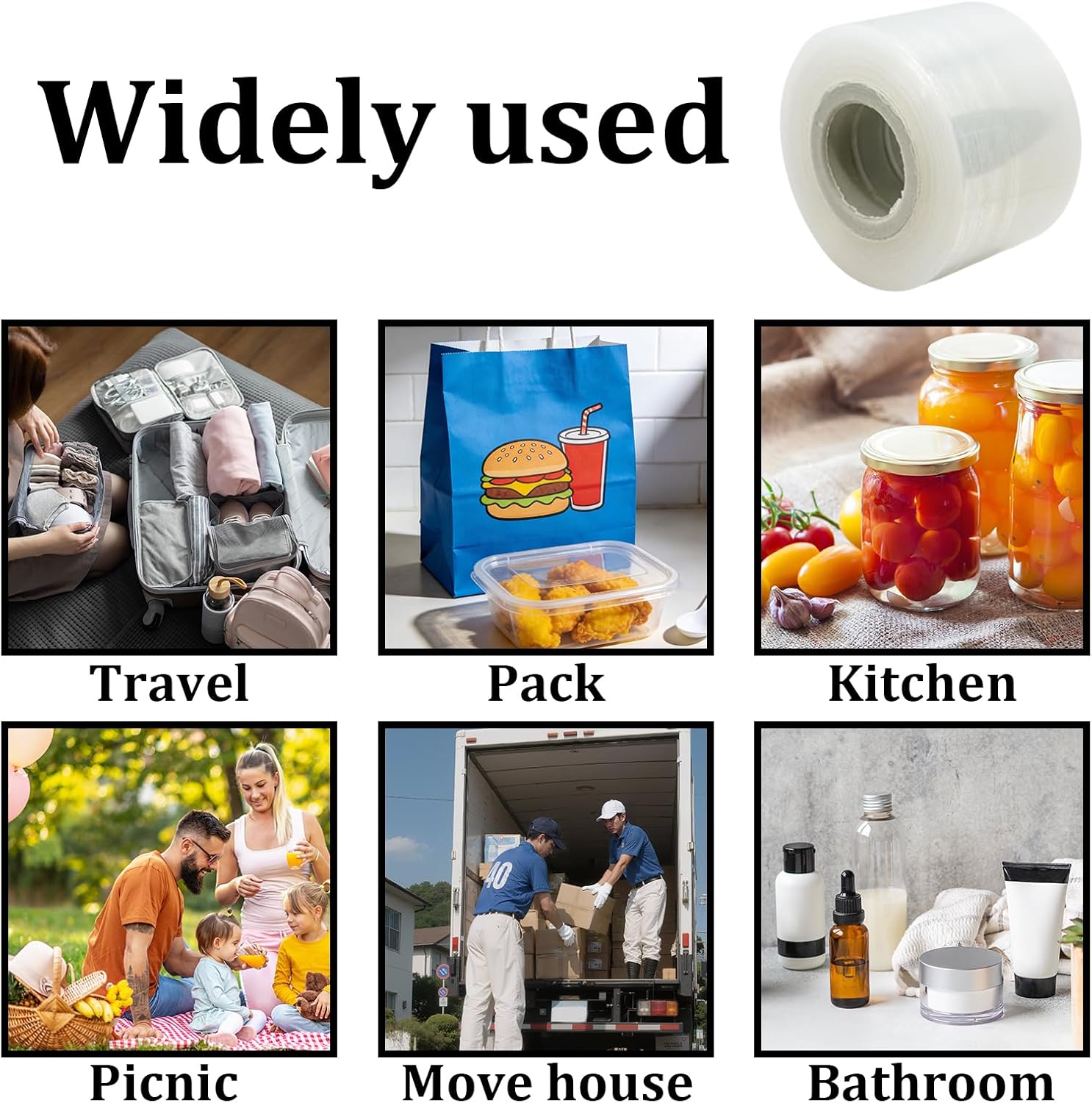 2 Rolls Stretch Film for Bottles & Jars - 1.57in*1000ft - Mini High Tensile Shrink Wrap Roll for Bottles Jars | Unheated Bottle Sealing Tape Packing Supplies for Travel & Home(40mm/1.57in)