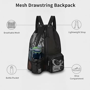Swimming Bag, Arena Swim Bag for Adults with Wet Compartment, Mesh Drawstring Backpack for Beach and Pool Activities, Water-Resistant Gym Bag for Outdoor Sports Enthusiasts