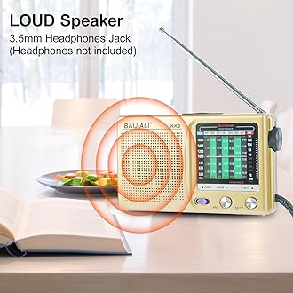 BAIJIALI AM FM Portable Radio with Headphone Jack - Battery Operated Transistor Radio for Seniors, Easy to Use Compact Design for Home, Outdoor & Emergency - Ideal Gift for Elderly(BLJ-KK9)-Golden