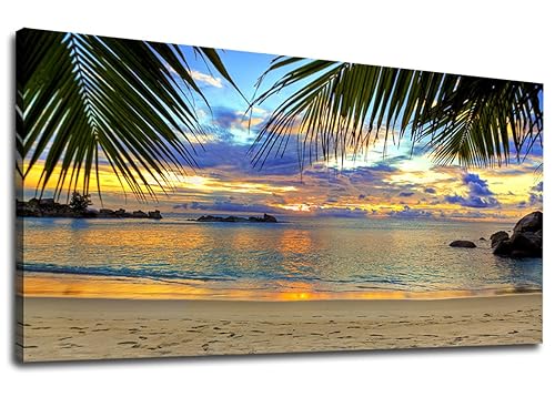 yearainn Canvas Wall Art - Tropical Beach Sunset Palm Tree