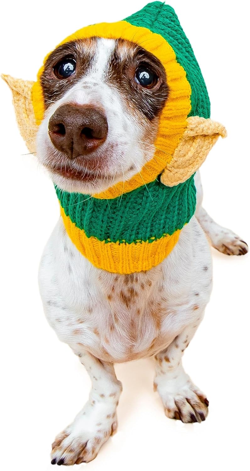Zoo Snoods Christmas Elf Costume - Warm Crochet Snood Wrap for Pets, Neck Ear Cover Protection (Medium)