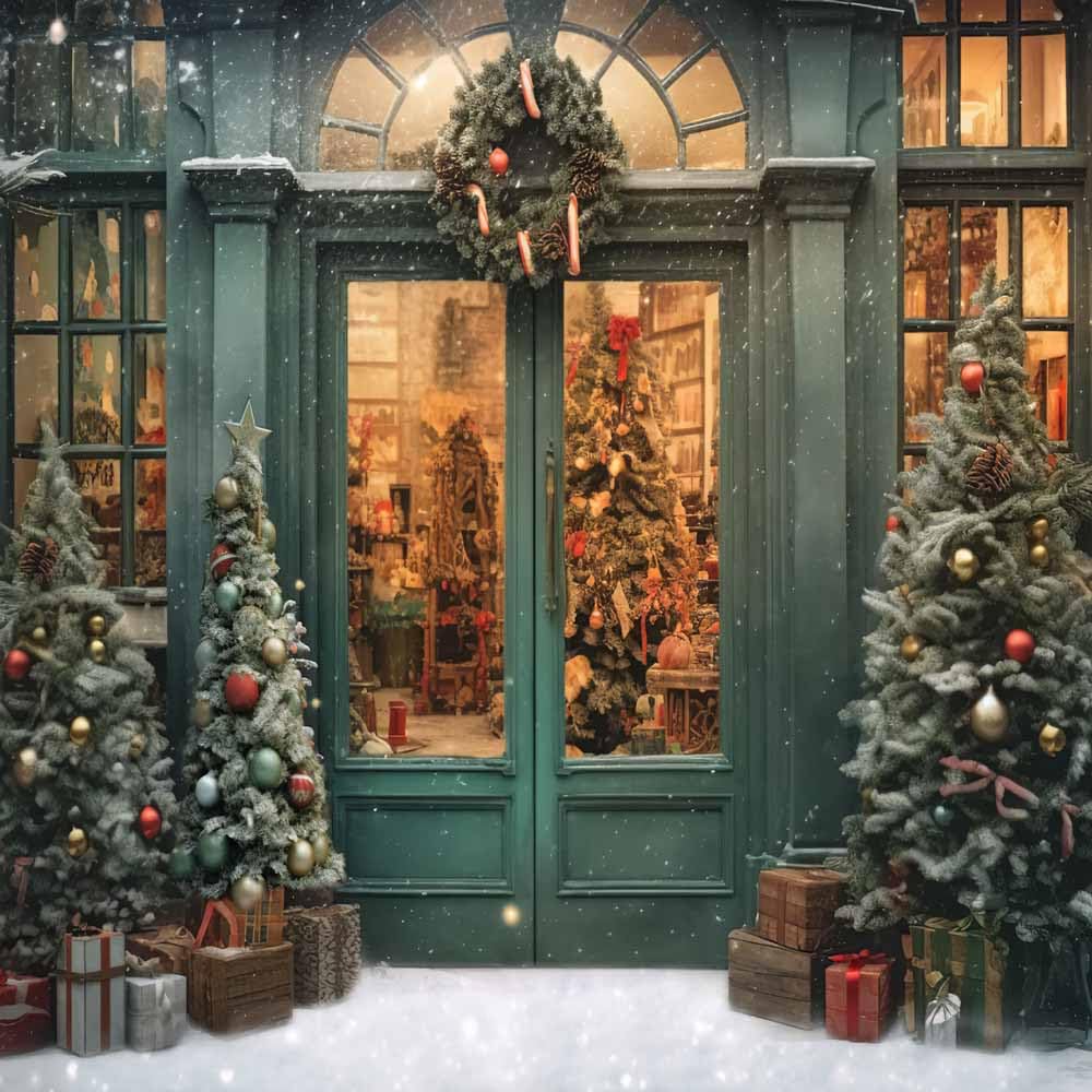Kate 8 × 2,3 m sfondo natalizio fotografia porta verde all'aperto vista neve albero di Natale corona decorazione sfondo sfondo studio puntelli per festa immagine video