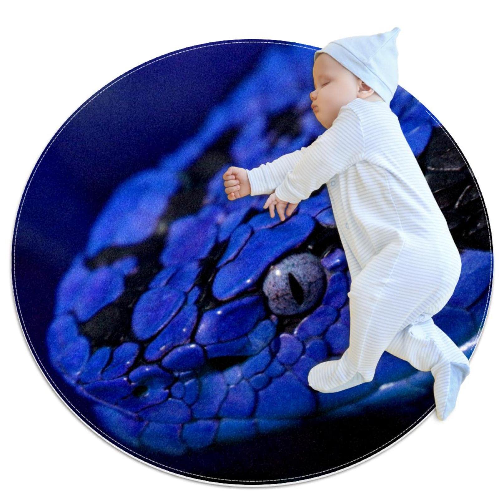 Tapis de bain serpent bleu de qualité supérieure design rond 1m