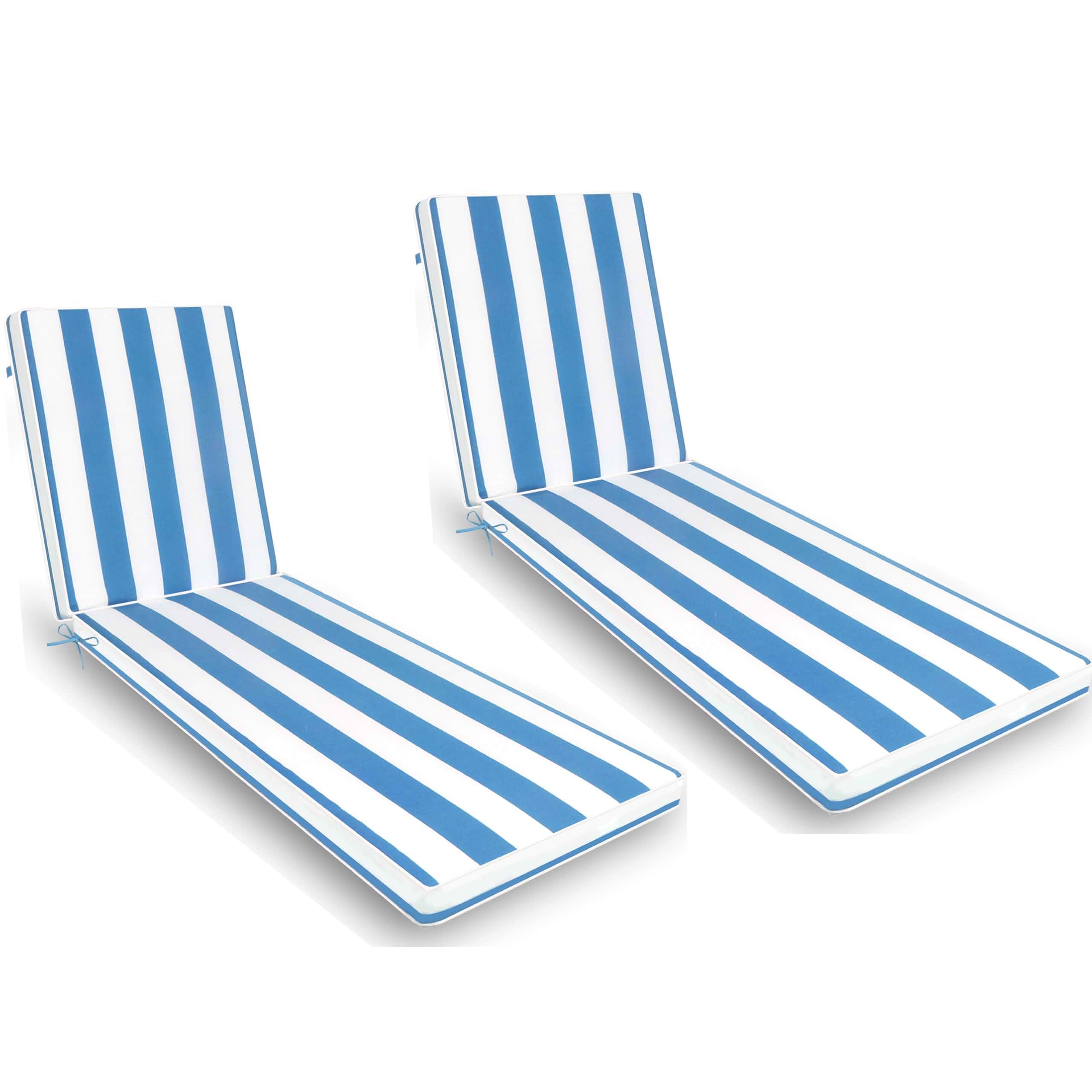 Only choice 2 Pieces Set Outdoor Lounge Chair Cushions Patio Chaise Lounge Replacement Cushions Furniture Seat Cushions (Sky Blue White Striped) Striped