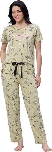 LOTIK Women's Cotton Floral Print Top & Payjama half Sleeve Nightsuit Set