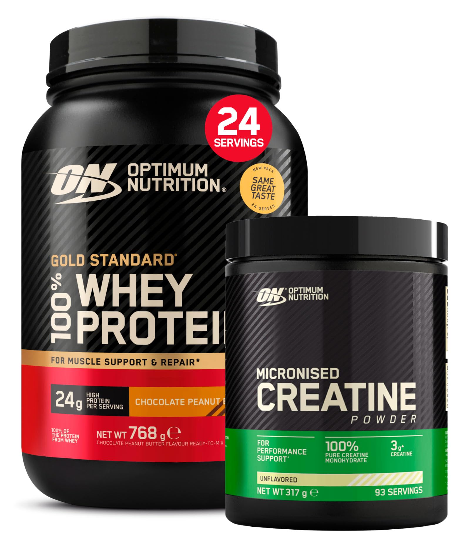 Optimum Nutrition Gold Standard 100% Whey Proteine in Polvere e Aminoacidi Cioccolato Burro d'Arachidi 768g 24 Porzioni + Micronised Creatine Monohydrate Performance Non Aromatizzata 317g 93 Porzioni