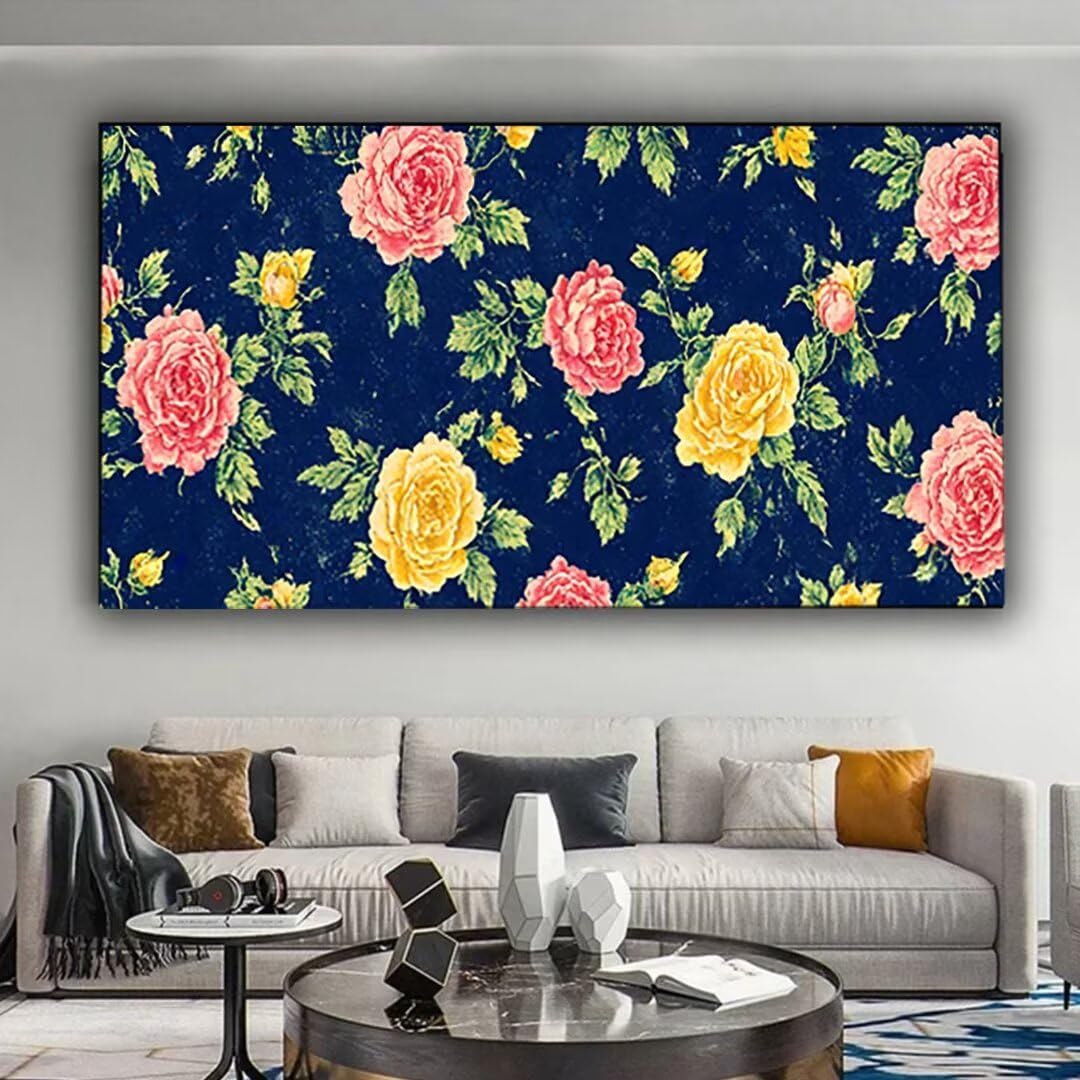 Wanziho Malen Nach Zahlen Erwachsene Blume Paint by Numbers, DIY Malen Nach Zahlen Rose, mit Pinseln und Acrylfarben Handgemalt Ölgemälde Leinwand für Home Decorr, Ohne Rahmen 60x120cm 4-3