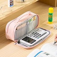 Vista 2 de EASTHILL Large Capacity Pencil Case Pen Pouch Organizer Canvas Pencil Bag with Handle School Supplies for Teen Girls-Pink