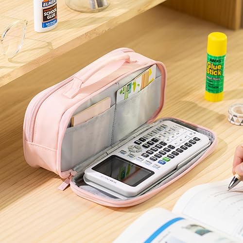 Miniatura 2 de EASTHILL Large Capacity Pencil Case Pen Pouch Organizer Canvas Pencil Bag with Handle School Supplies for Teen Girls-Pink
