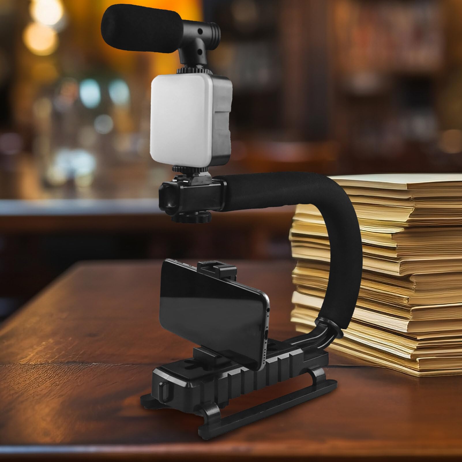 Stabilizzatore Fotocamera U Nero in Lega di Alluminio | Supporto Flash a Forma U, Impugnatura Leggera in Abs e Schiuma, per Dslr e Riprese Outdoor in Viaggio