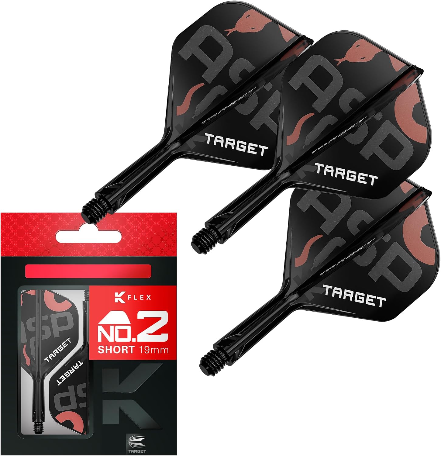 Target Darts Nathan Aspinall K Flex Flights and Shaft System, No.2 | Pack of 3 Kflex All in One Flights, Player Edition Darts Accessories | K-Flex Dart Stem Short/Intermediate/Medium