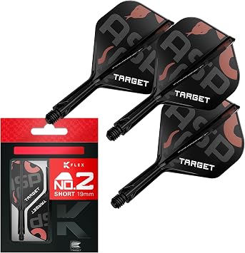 TARGET Darts Nathan Aspinall K Flex Flights and Shaft System، No.2 | حزمة من 3 رحلات Kflex الكل في رحلة واحدة، ملحقات لعبة السهام من إصدار اللاعب | K-Flex Dart Stem قصير/متوسط/متوسط