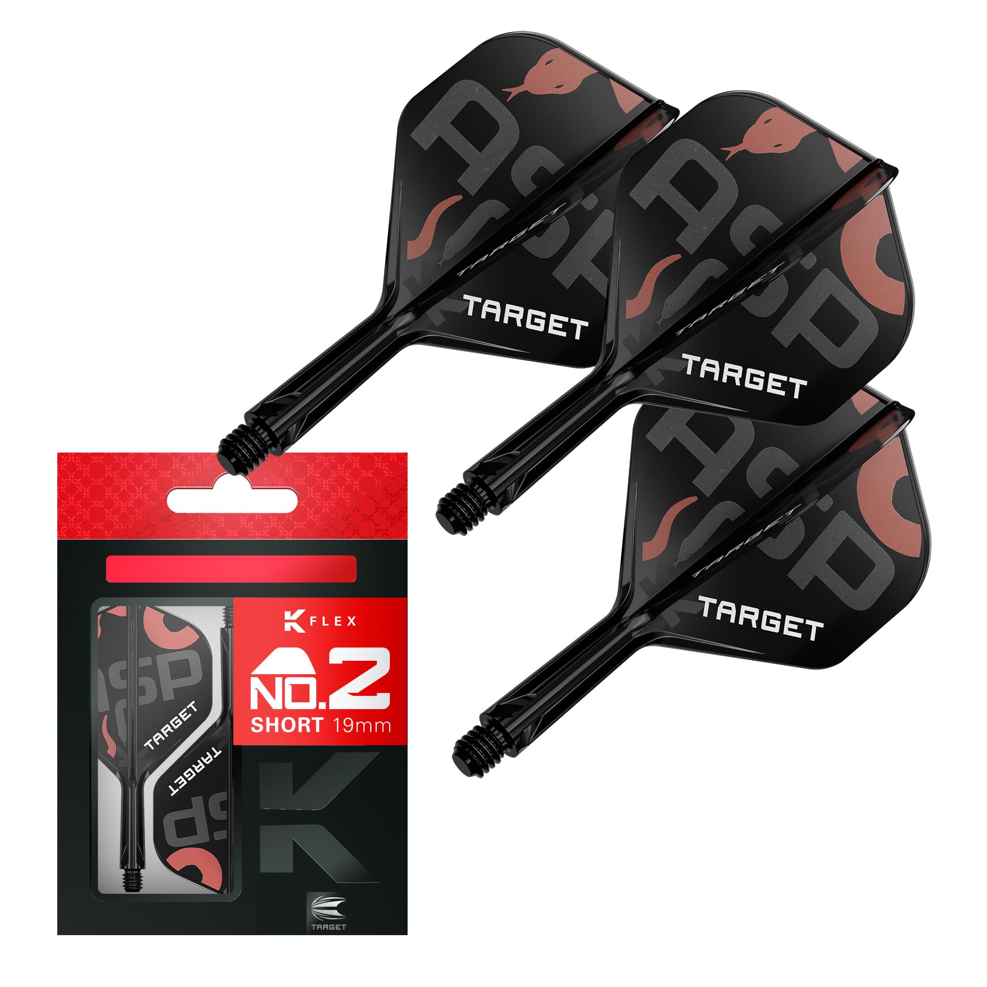 TARGET Darts Nathan Aspinall K Flex Flights and Shaft System, Nr.2 ( Tussenliggend, 26mm) | Pak van 3 Kflex All In One Flights, Player Edition Darts Accessoires | K-Flex Dart Stem