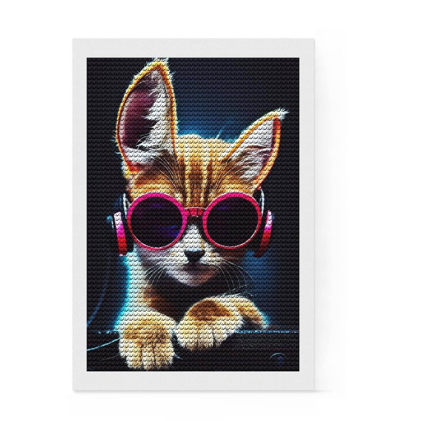 Junmoney Cat Stylist Diamond Painting Set 8"x12", Birthday Gift, for Beginners, Full Kit Included, Vintage Style Decor, with Tool Kit