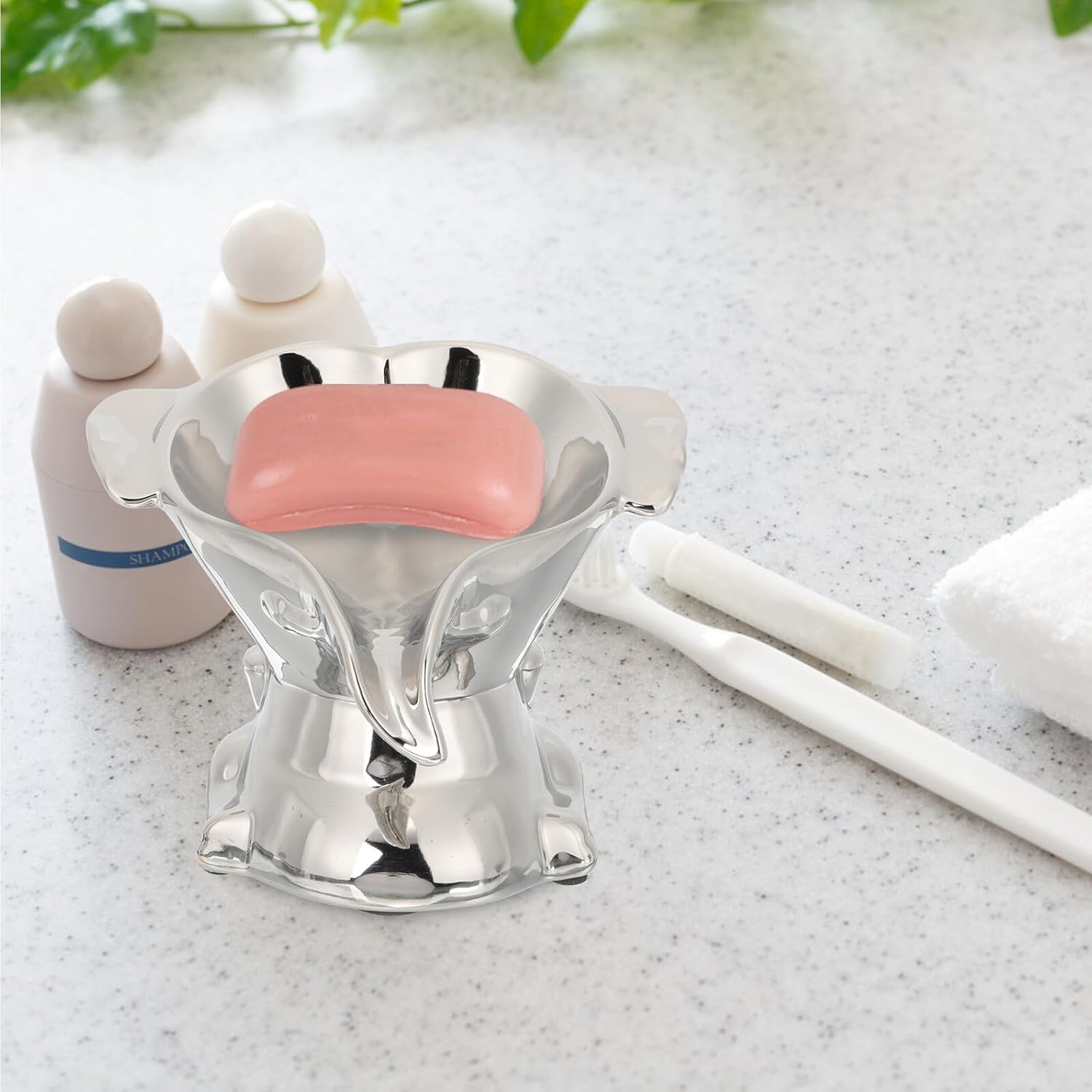 Ceramic Elephant Soap Holder with Drain Tray Silver Ceramic Soap Dish for Bathroom Shower for Home Use