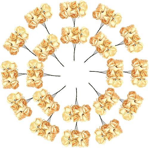 Miniatura 3 de CCINEE 144 mini flores de papel, papel de morera de 1.2 pulgadas, flor artificial con tallo para manualidades, proyectos de manualidades, álbumes de