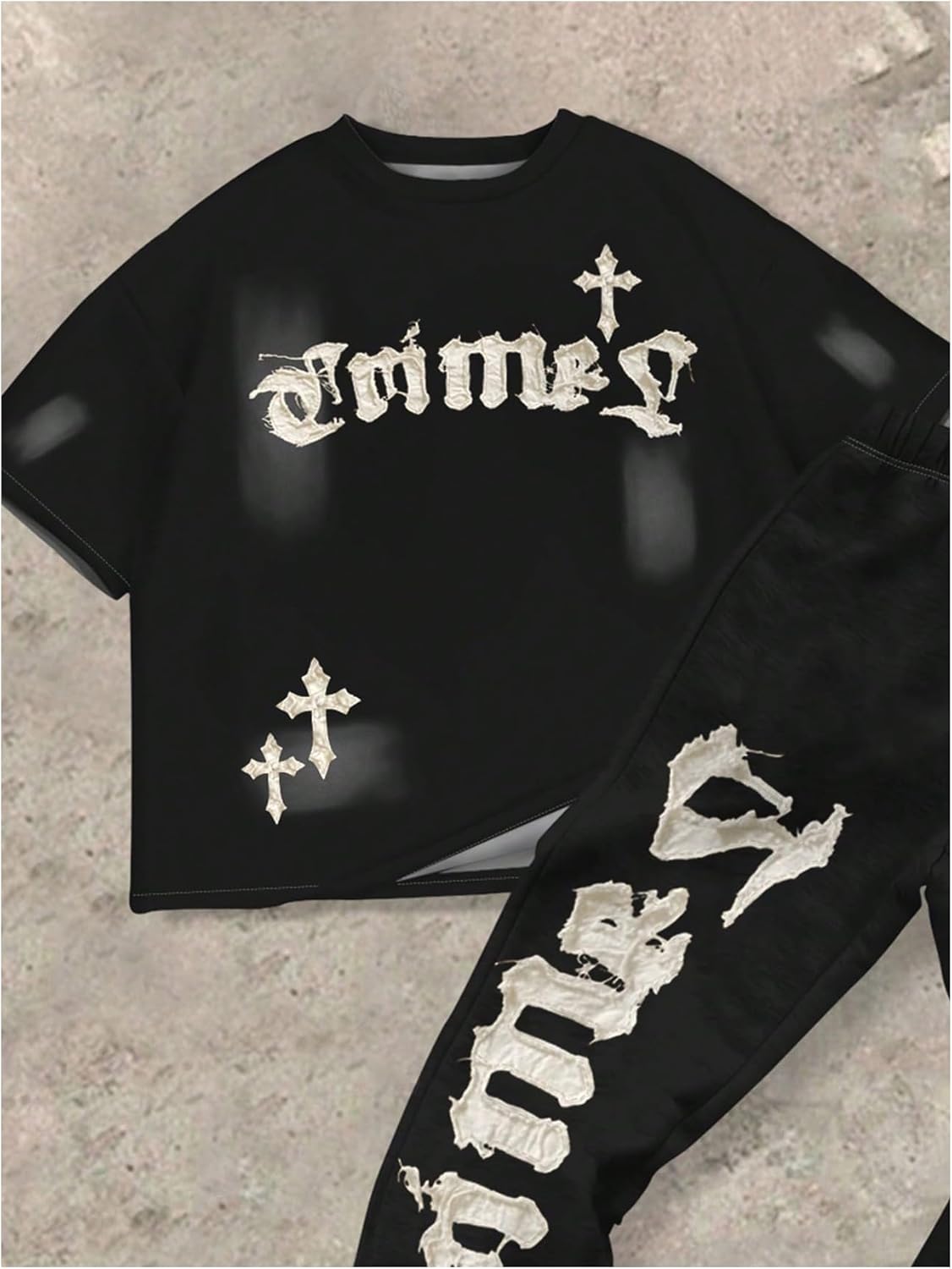 Boy's 2 Piece Tracksuit Letter Cross Graphic Short Sleeve T Shirt Flare Leg Sweatpants Sets Streetwear