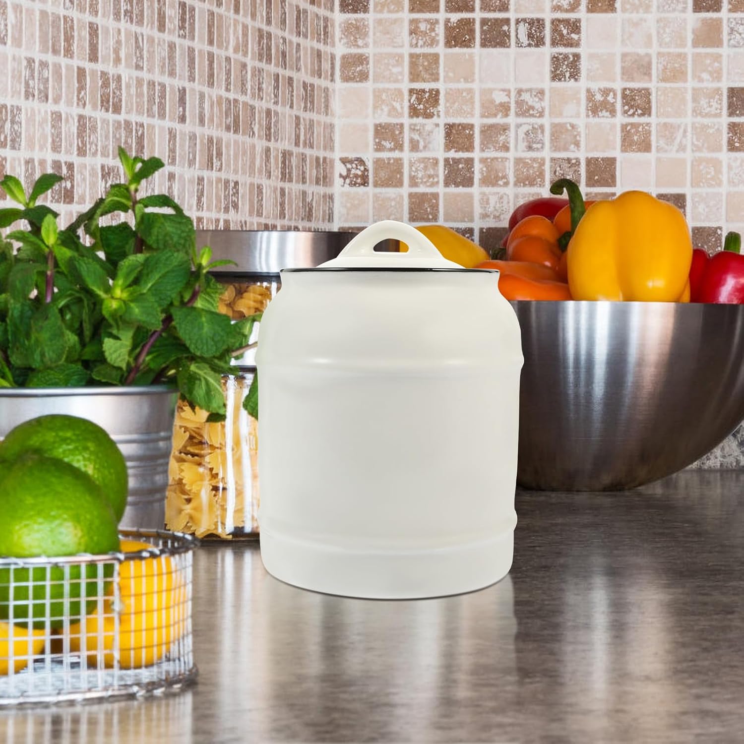 Ceramic Tea Container and Food Storage Jar 700ml White Small Airtight Canister for Coffee, Sugar, and Kitchen Pantry Organization
