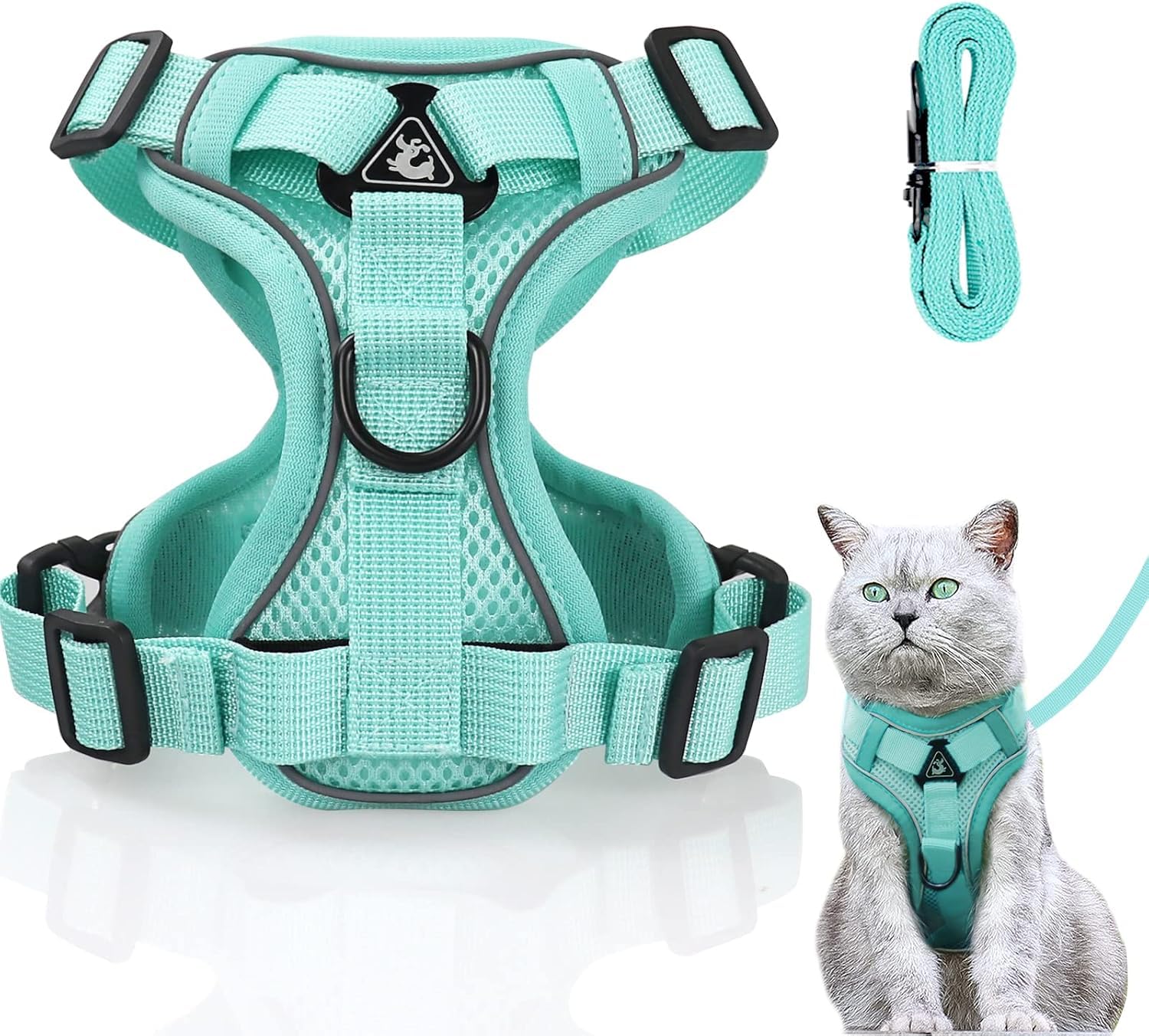 Arnés ajustable para gatos, antiescape, suave, con correa, para gatitos y perros (azul agua, L) — view 13