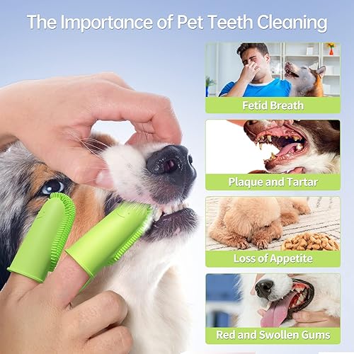 Miniatura 10 de Pijaborg Paquete de 2 cepillos de dientes para perro kit de cepillo de dientes para dedos cerdas envolventes de 135 para una fácil limpieza de