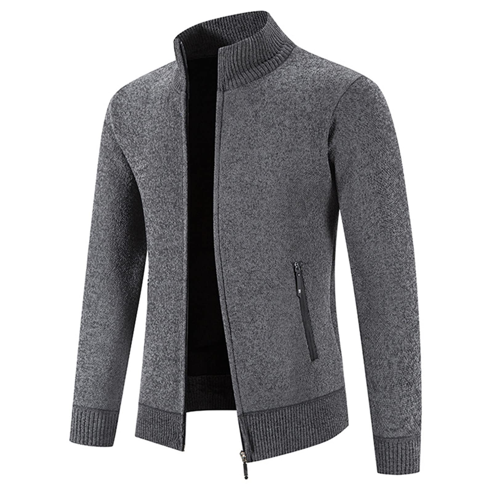 Men Full Zip Knitted Cardigan Regular Fit Stand Collar Thick Sweater Soft Warm Winter Sweatshirts Jackets Overcoat (Dark Grey 1,X-Large)