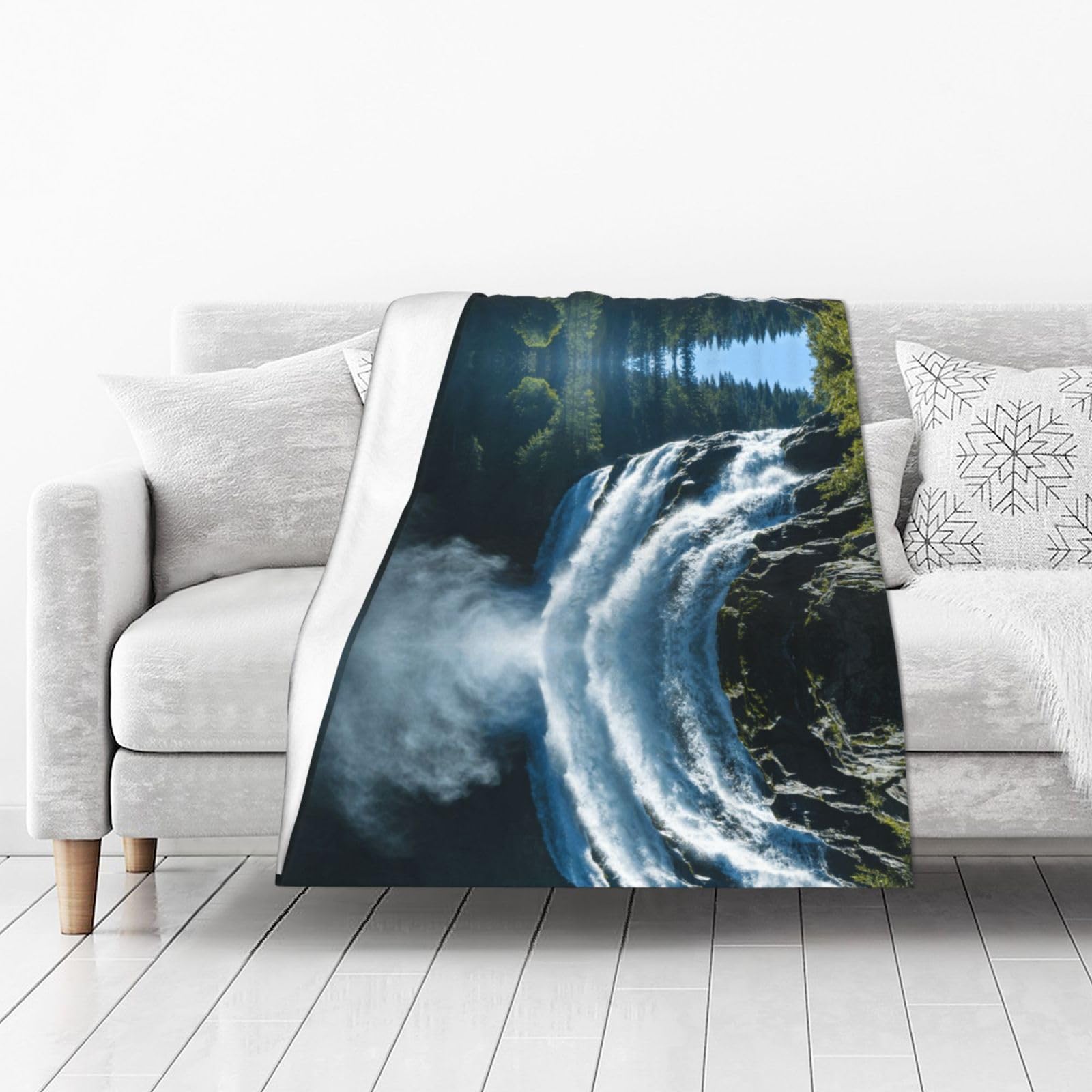 DUYIOKH Forest Waterfall Print Thick Throw Blanket, Blanket for Couch Bed Warm Travel Blanket for Camping Movie Night