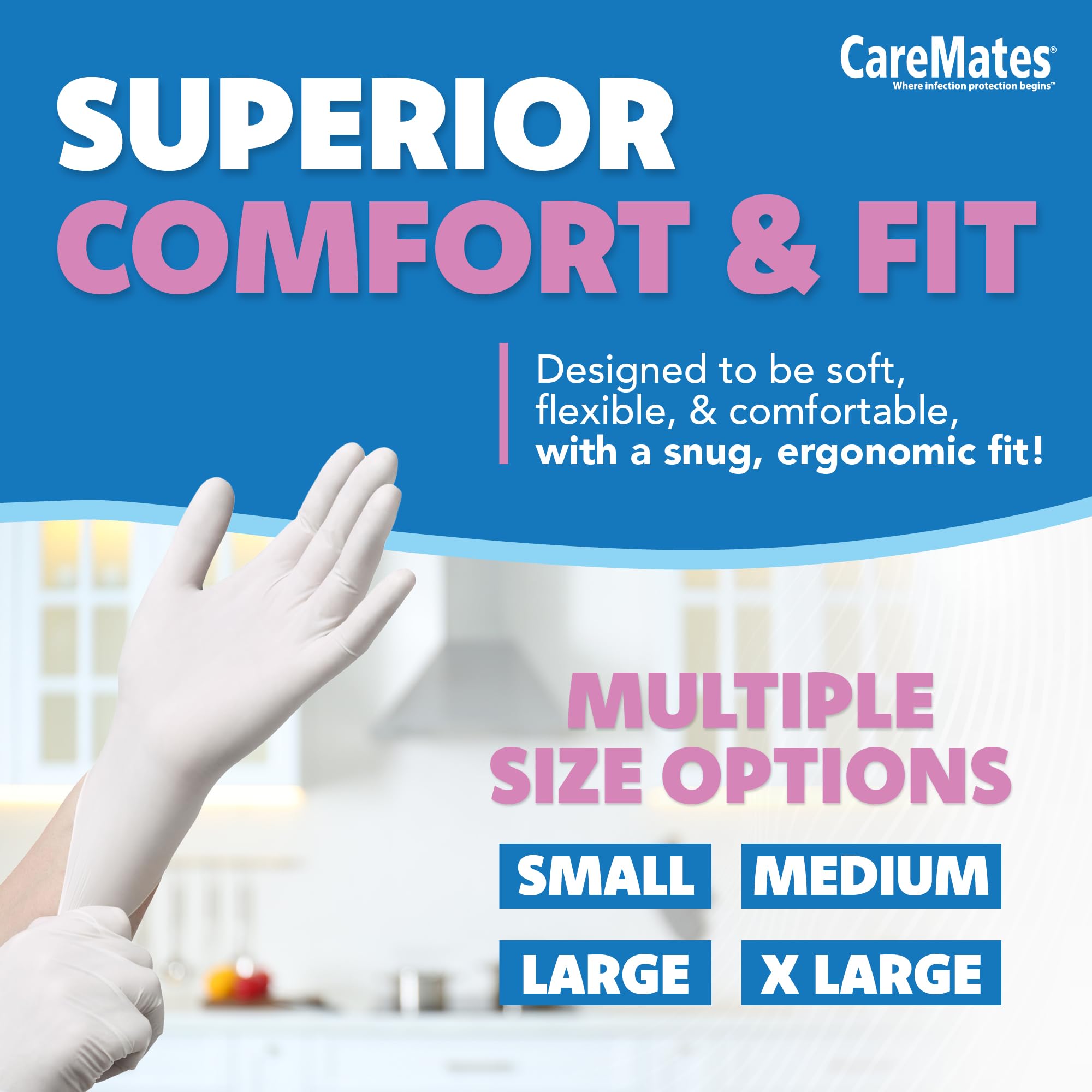 CareMates Vytrile - Guantes de examen médico, goma sin látex, sin polvo, extrafuertes, 4 mil de grosor, certificados para infusión en el hogar, primeros auxilios, seguros para alimentos, guantes de