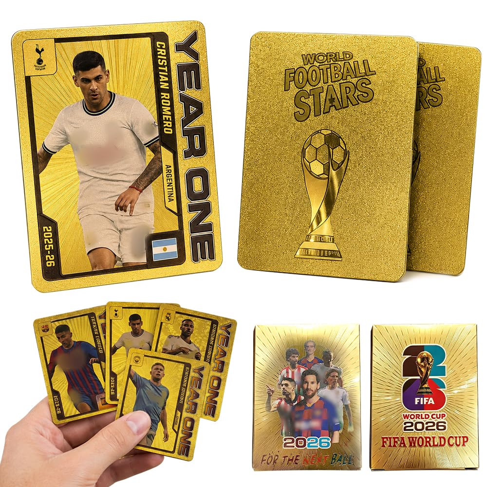 XPJBKC Football Star Cards, 55 Pcs Soccer 2026 World Cup Collectible Cards, Soccer Star Collection Cards, Gold Foil Top Footballs Card for Collector & Fans, Birthday Gift