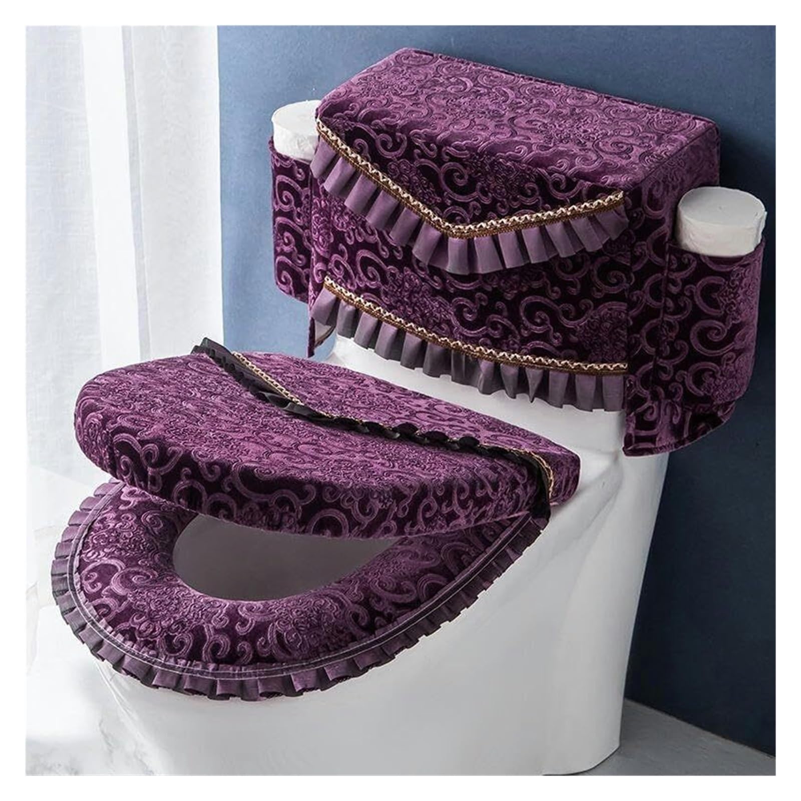 Juego de funda y cojín para asiento de inodoro con bolsillos para mayor comodidad y protección