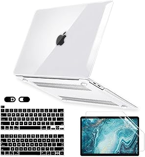 Crystal Clear Case for MacBook Pro 13 inch M2 M1 A2338 A2289 A2251 A2159 A1989 A1706 2023-2016 Release with Touch ID, 6 in 1 Plastic Hard Shell&Keyboard Cover&Screen Protector&Webcam Cover,Transparent