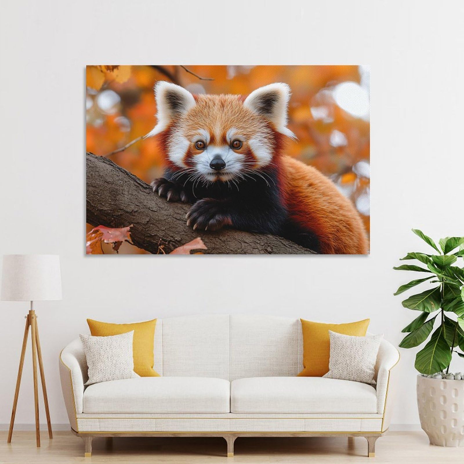 Junmoney Red Panda on Branch in Autumn Room Decor Wall Art, 20x30inch(50x75cm), for Entrance Walls, Hall Decor Or Foyers, A Neat Decor Update for Hallways