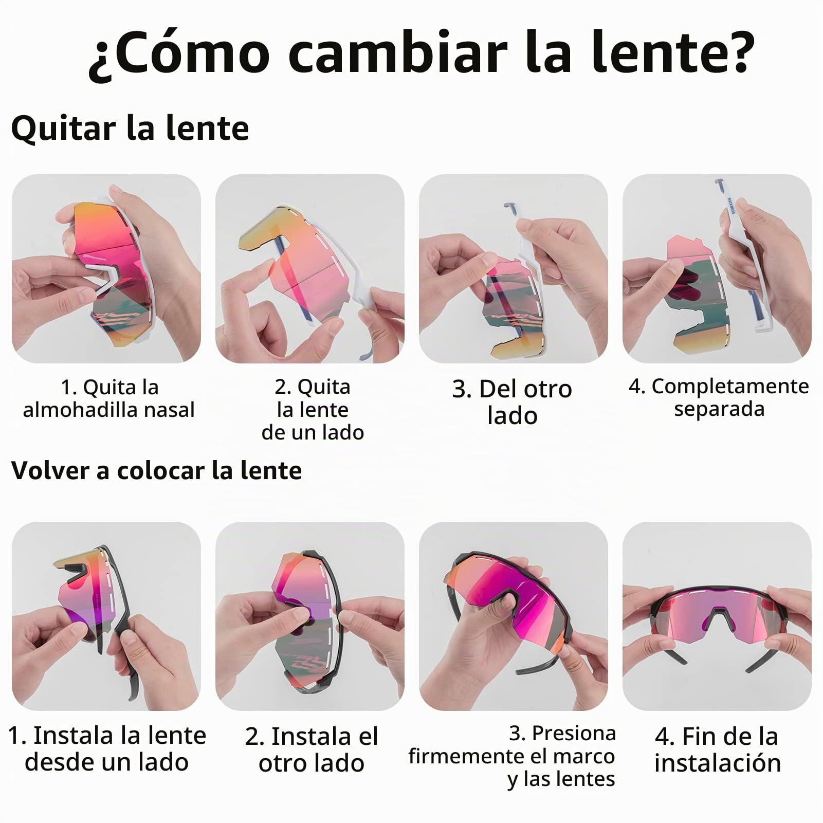 ROCKBROS Gafas de Ciclismo con 4 Lentes Intercambiables para Hombre Mujer, Gafas Polarizadas Montura TR90, Gafas de Sol Deportivas para Bicicleta MTB Running Pesca Deportes