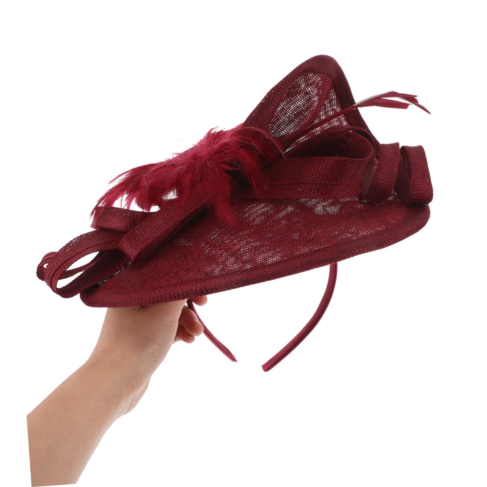 Fascinator Cappello Clip per Donna, Elegante, Rosso Scuro | Set Leggero per Party e Varie Occasioni, Lino Artificiale, Poliestere e Piume, Stile Fashion