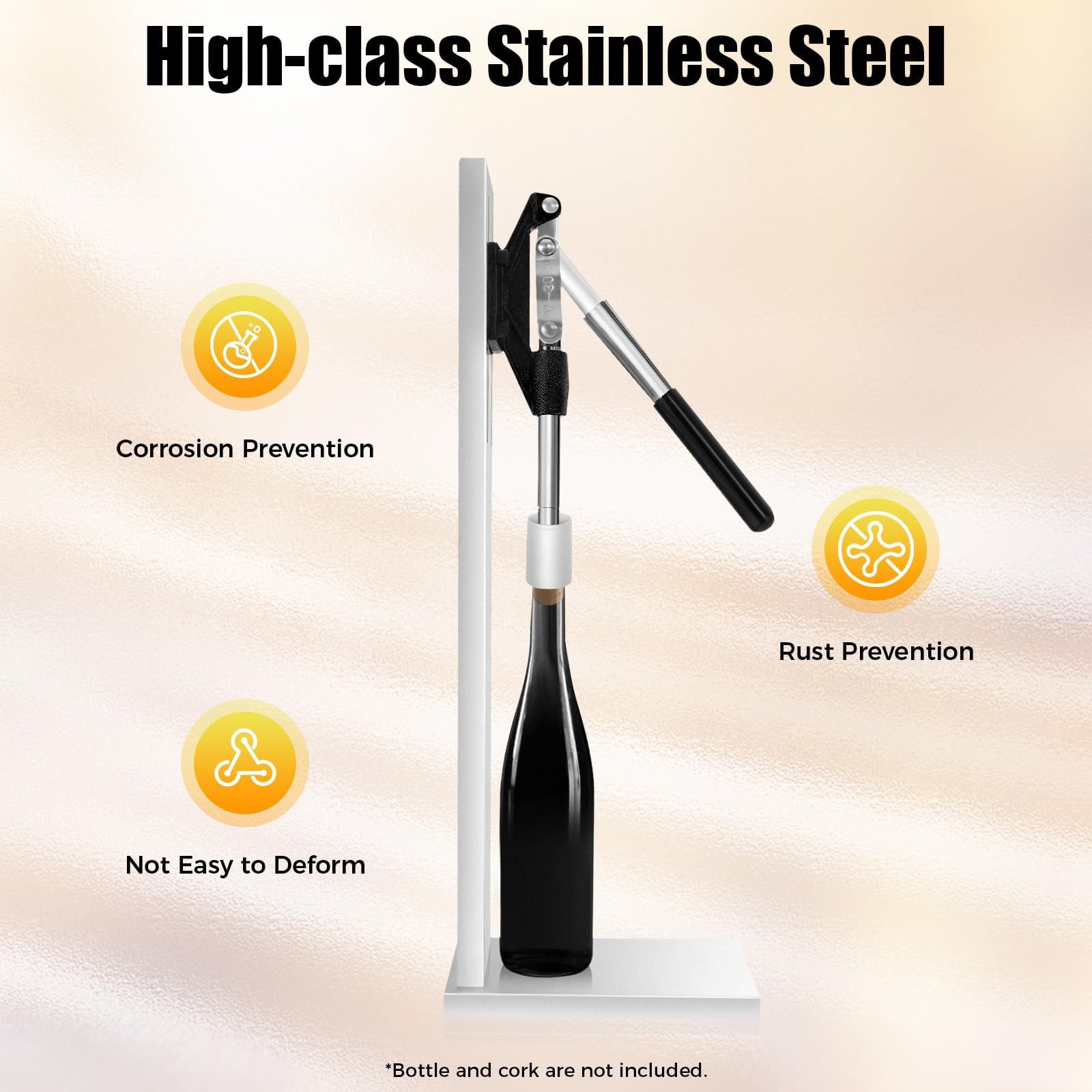 Encorchadora Manual de Botellas de Vino, de Acero Inoxidable, con 2 Cabezales Pom y Mango de Goma, Herramienta para Insertar el tapón, Profundidad Ajustable, para Vino casero