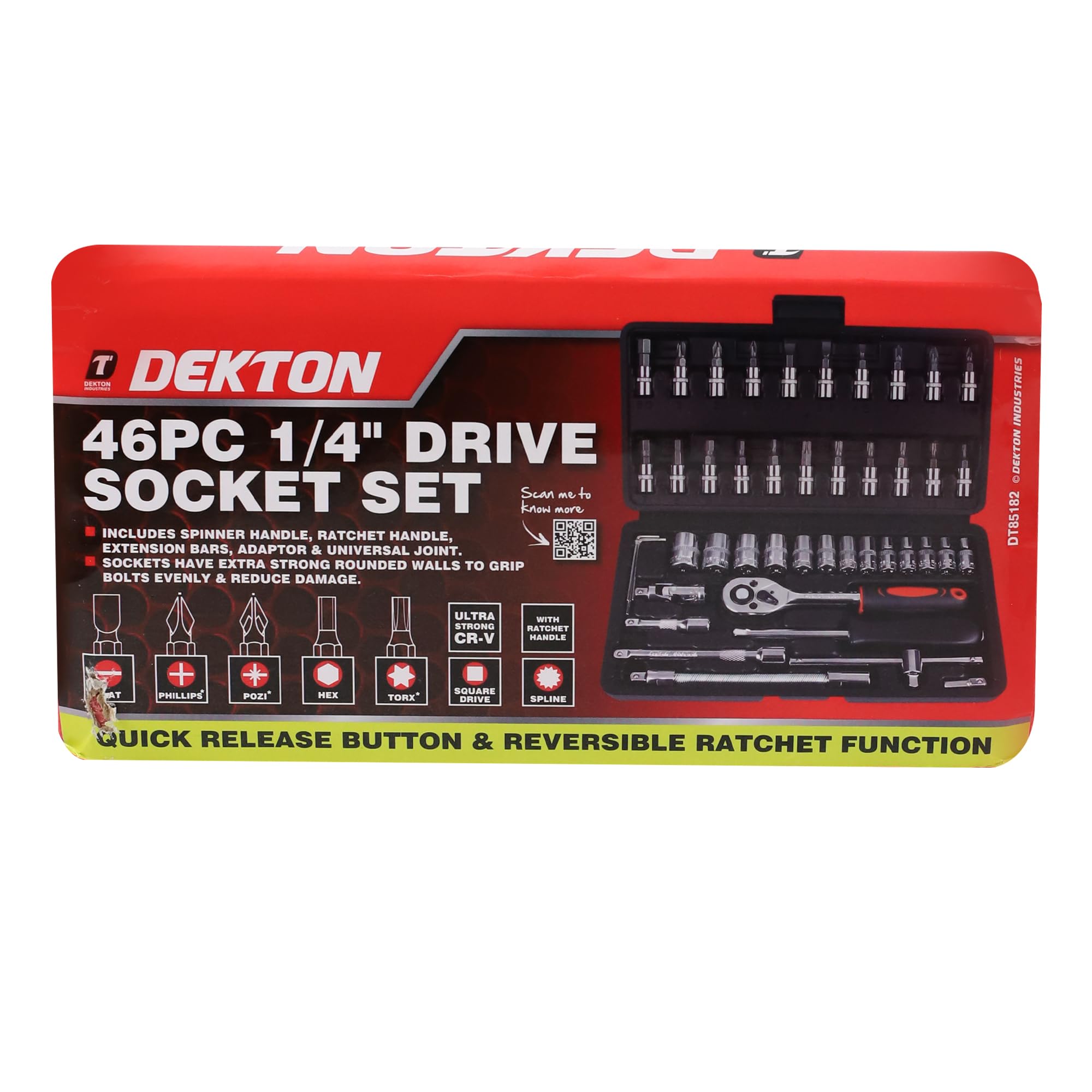 Dekton 46PC 1/4" Drive Socket Set - Complete Tool Kit with Ratchet, Sockets, and Accessories