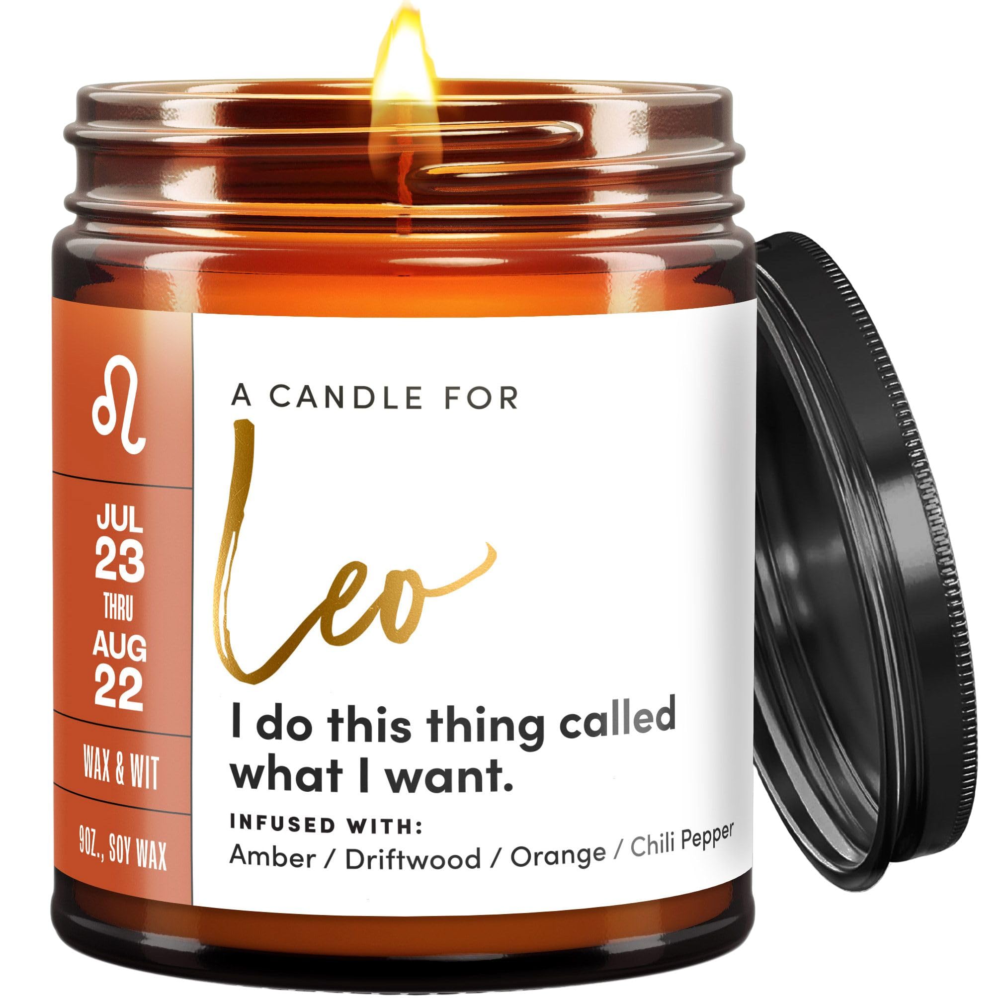 WAX & WIT Leo Zodiac Candle Astrology July August Birthday Gifts for Women, Leo Zodiac Gifts for Women 50 Hour Burn Time 9oz