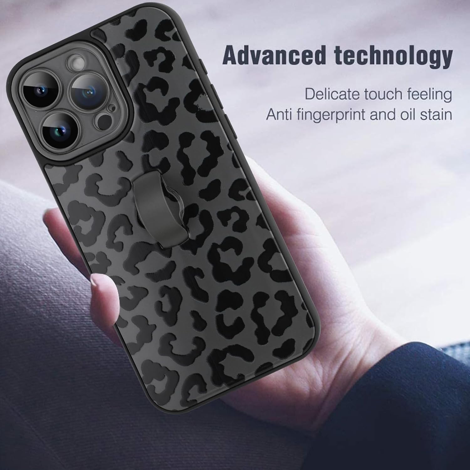 MOWIME Compatible with iPhone 14 Pro Max Case with Finger Strap, Cheetah Print Shockproof Soft TPU Protective Cover for Women Girls, Slim Anti Scratch Case for iPhone 14 Pro Max 6.7 Inch, Black - Image 7