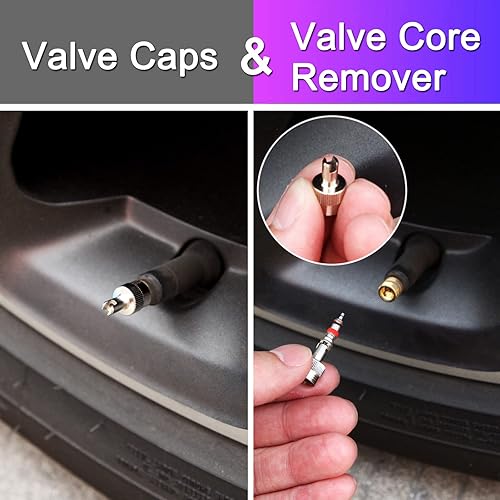 Miniatura 2 de Dsycar Paquete de 12 tapas de válvula de neumático, tapas de vástago de válvula de metal con removedor de núcleo de válvula, sello de goma en el
