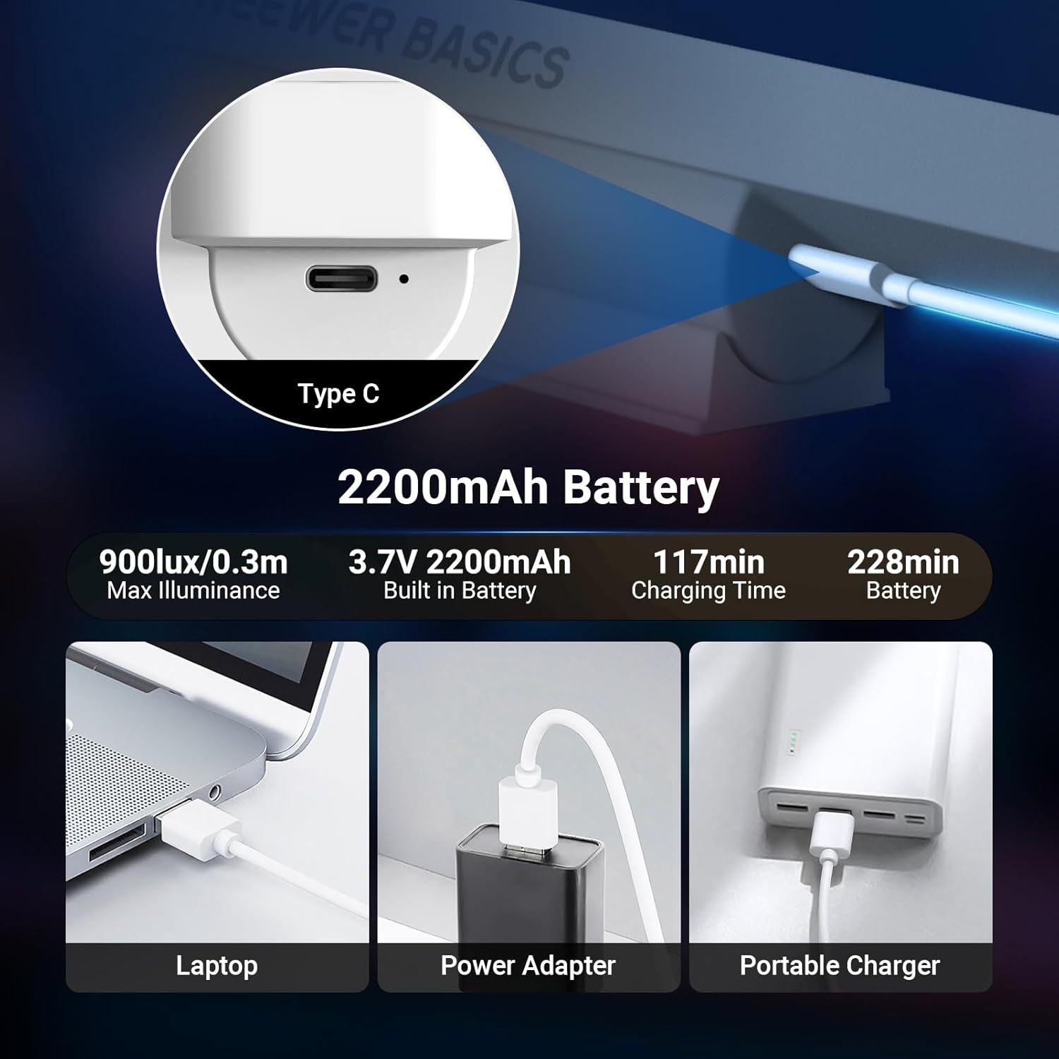 NEEWER Basics LED Chin Fill Lighting, 3W Bi Color Portable Desk Phone Selfie Photo Light, CRI90, 2200mAh Battery for TikTok Streaming Laptop Video Conference Recording Travel Makeup, TL106B