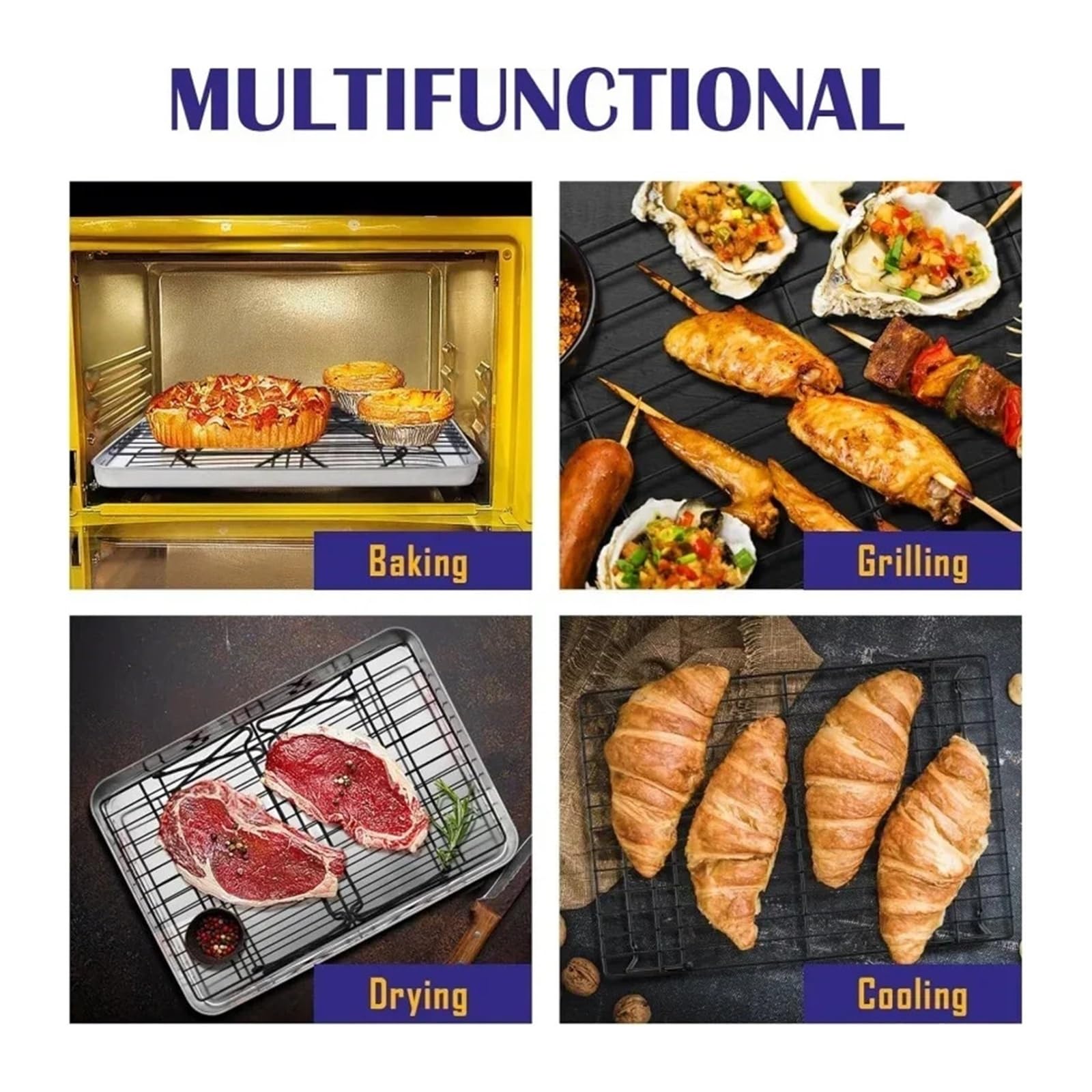 Griglia metallica antiaderente pieghevole a 3 strati in acciaio inossidabile | Griglia di raffreddamento for torte Teglia da forno Forno Porta pane for pizza Scaffale for barbecue Cucina(3 layer)